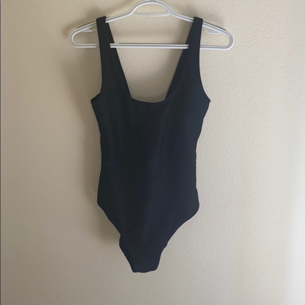 Black ribbed one piece swimsuit